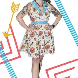 Sourpuss Side Show Traditional Tattoo print polka dot carnival fit flair dress
